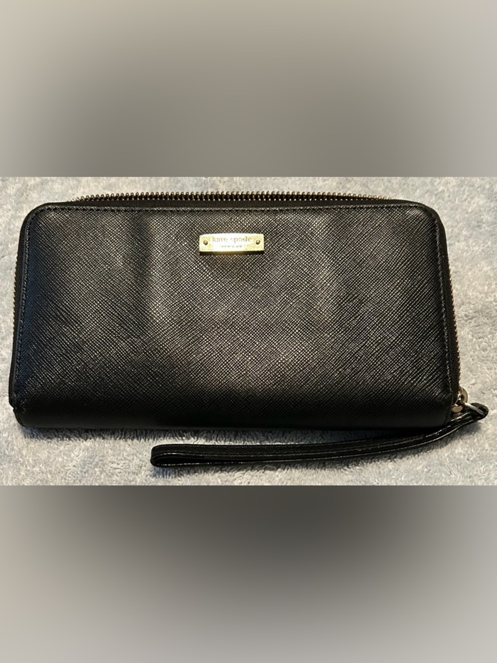 KATE SPADE BLACK LONG WALLET W/ WRISTLET, REHABILITATED BY PROFESSIONAL COBBLER